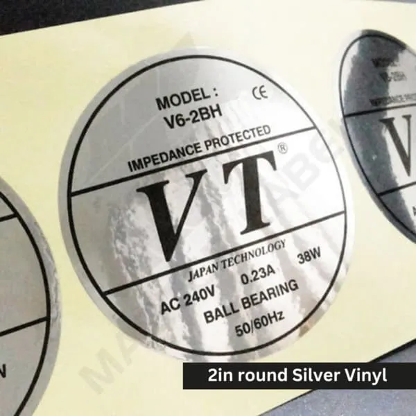 Silver sticker with printed colour and metallic base showing
