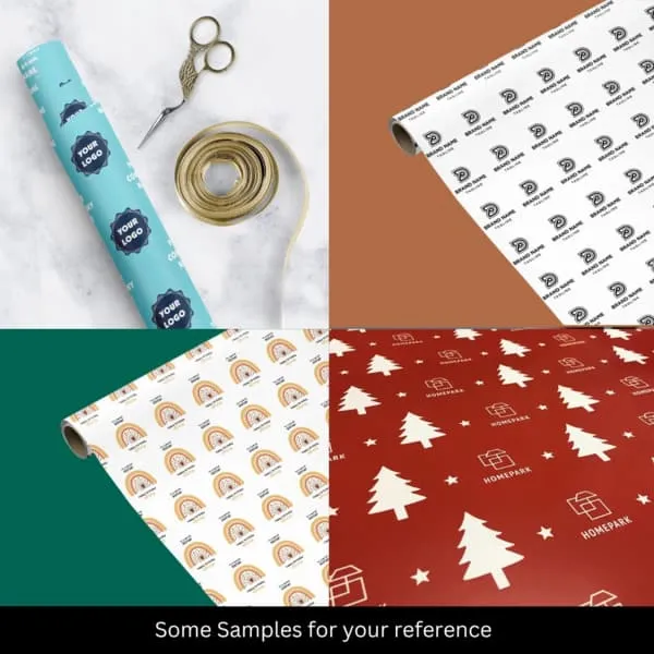 Custom printed wrapping paper roll used for branded packaging