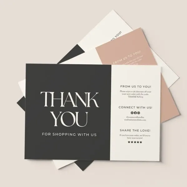 Premium printed thank you card for customer orders
