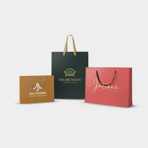 Custom printed raised foil paper bag with gold foil detail