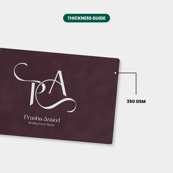 Velvet business card with printed logo and contact details