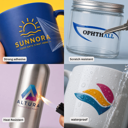 UV ink transfer stickers on glass, metal and tumblers