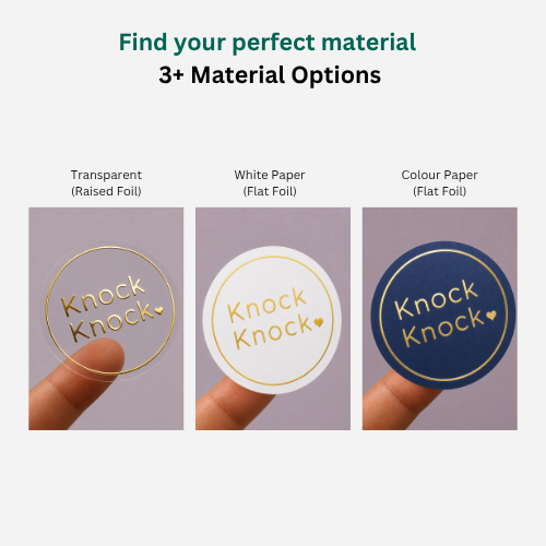 Foil sticker materials — white paper, full-colour print and transparent raised foil