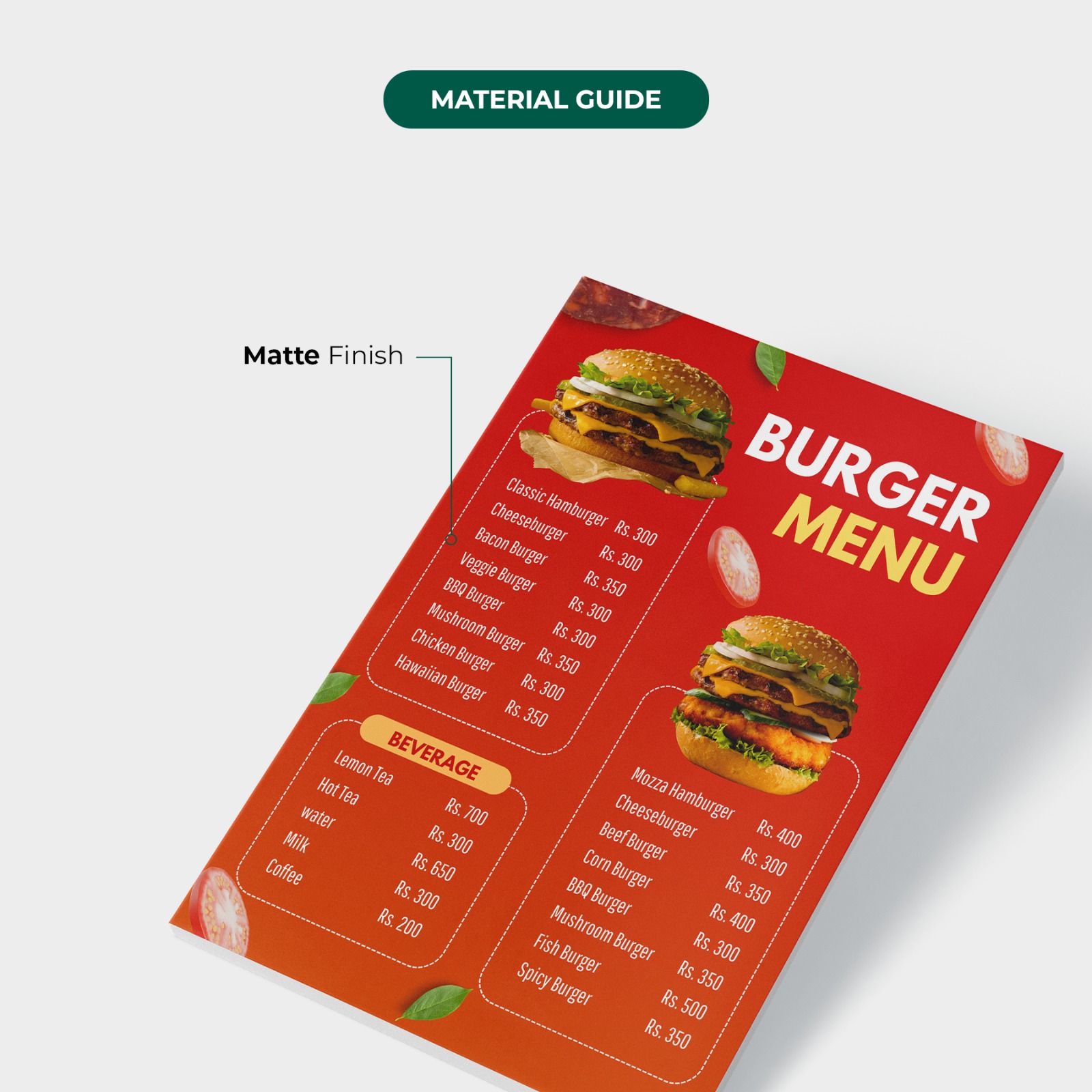 Single Leaf Foam Board Menu 4